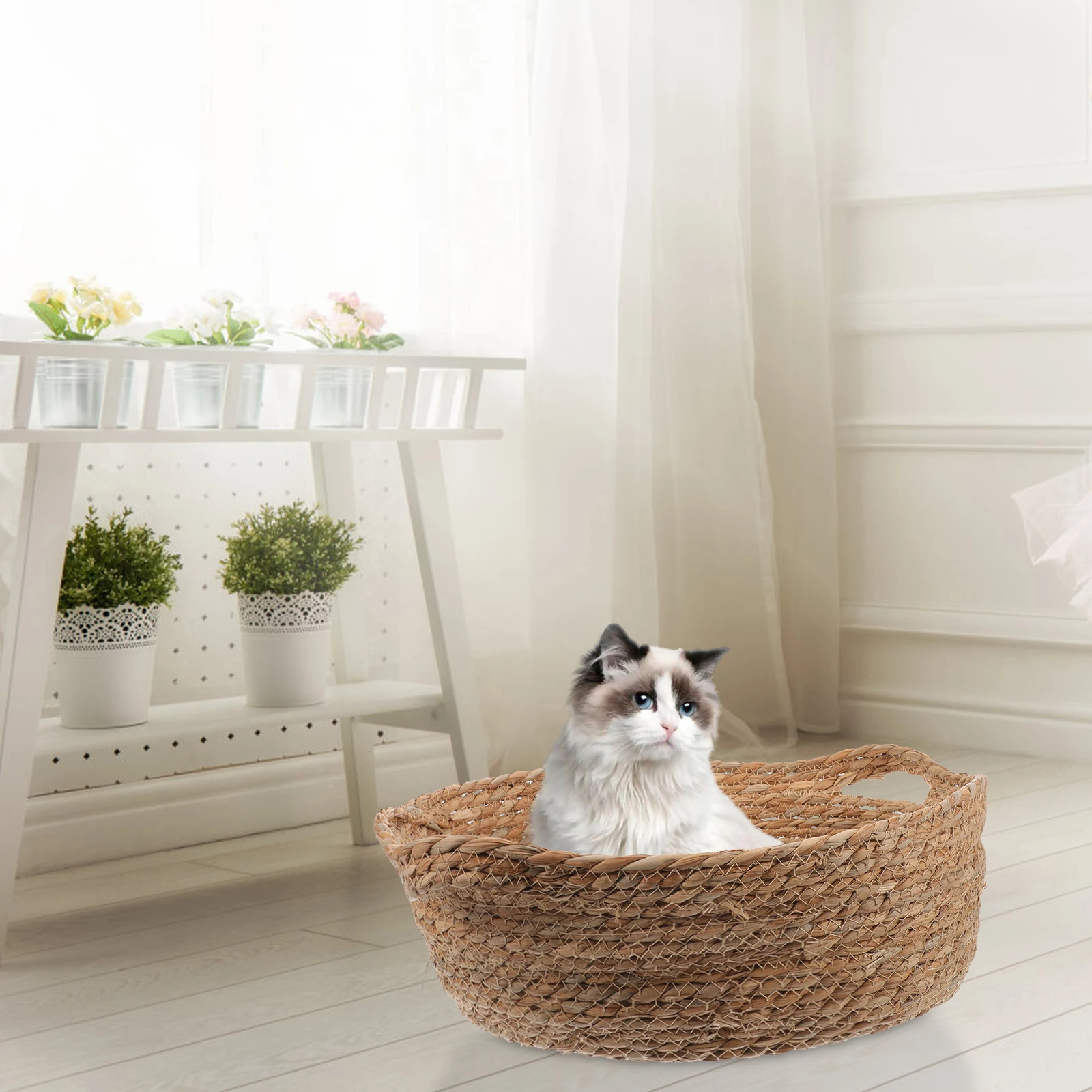 

Straw Woven Cat Sleeping Nest Comfortable Soft Breathable Pet Sleeping Bed Indoor Cat Natural Woven Design Pet Nest