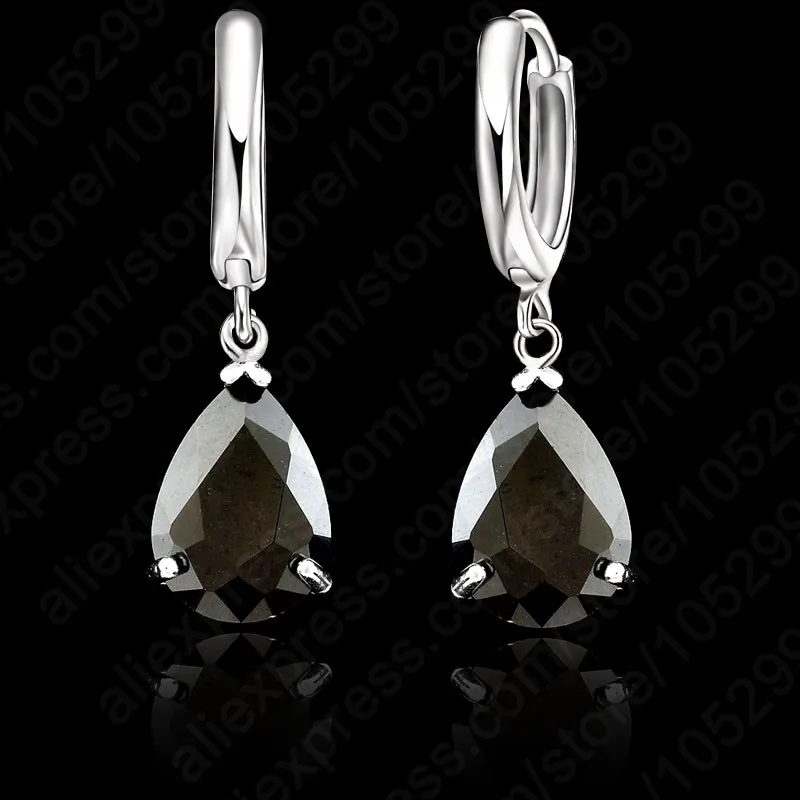 Water Drop AAA Zircon Crystal Woman Lever Back Loop Earrings 925 Sterling Silver White Gold Color Jewelry 9 Colors