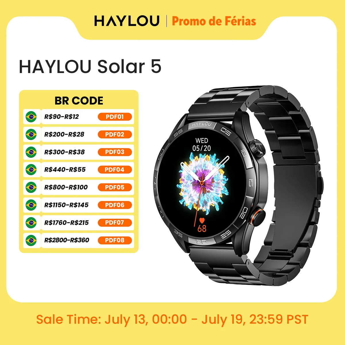 Relógio Inteligente HAYLOU Solar 5 Chamada por Voz Smartwatch 1.58'' AMOLED Display 60Hz Smart Watch 24H Monitoramento de Saúde Smartwatch Esportivo solar5