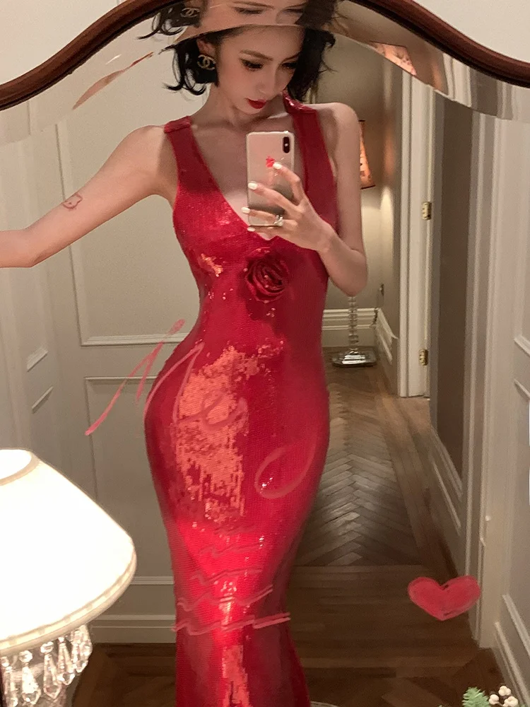 

Сексуальное облегающее платье-русалка с крестом и пайетками, V Ne Cisas Par, длинное женское платье с запахом, S, пышная посадка