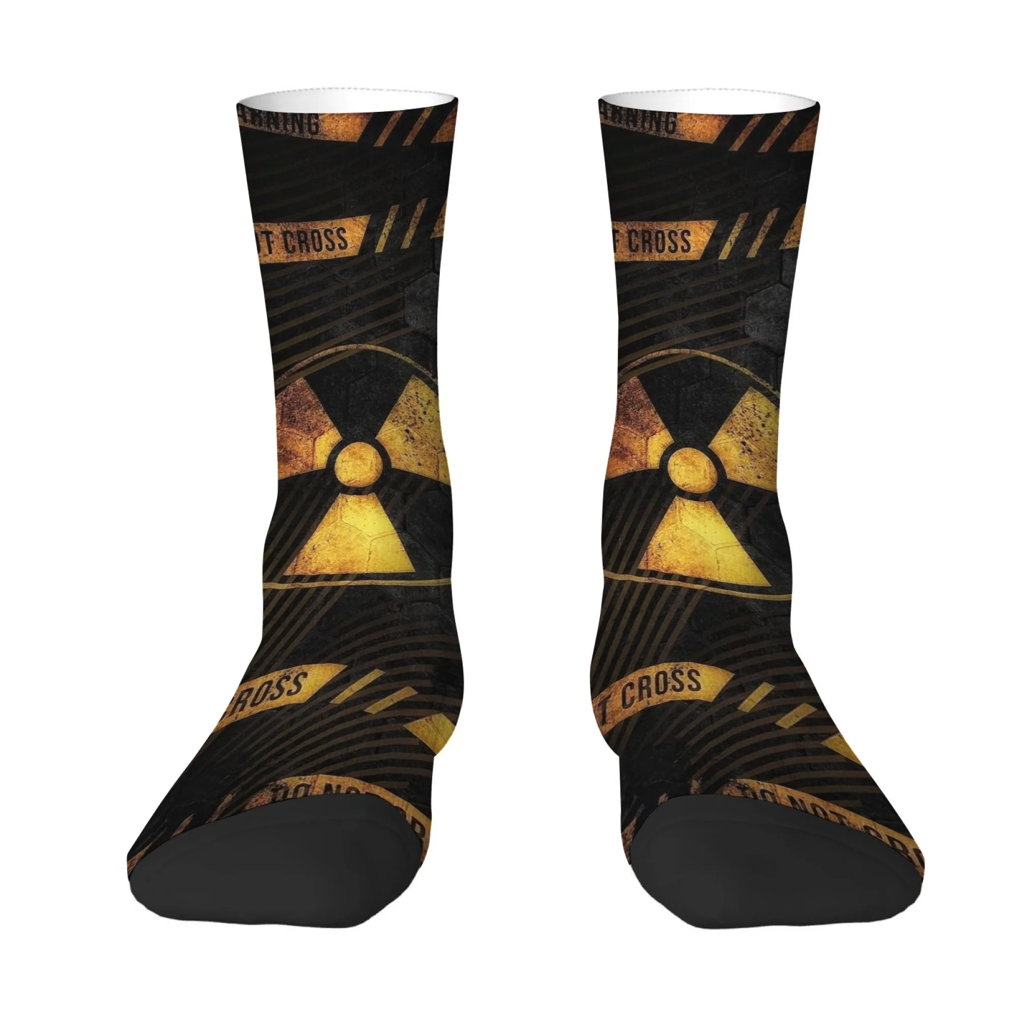 Radiation Hazard DO NOT CROSS Novelty Funny Socks Comfortable Breathable Men's Socks Retro Industrial Style Casual Fashion Socks