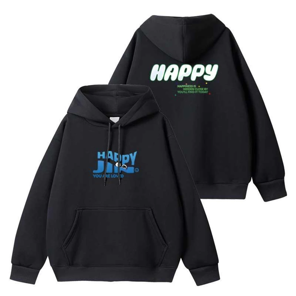 Winter Damen Hoodie JIN Happy Letter Print Baumwolle Langarm Top Kpop Männer Frauen Y2K Casual Einfache Sweatshirt Kleidung