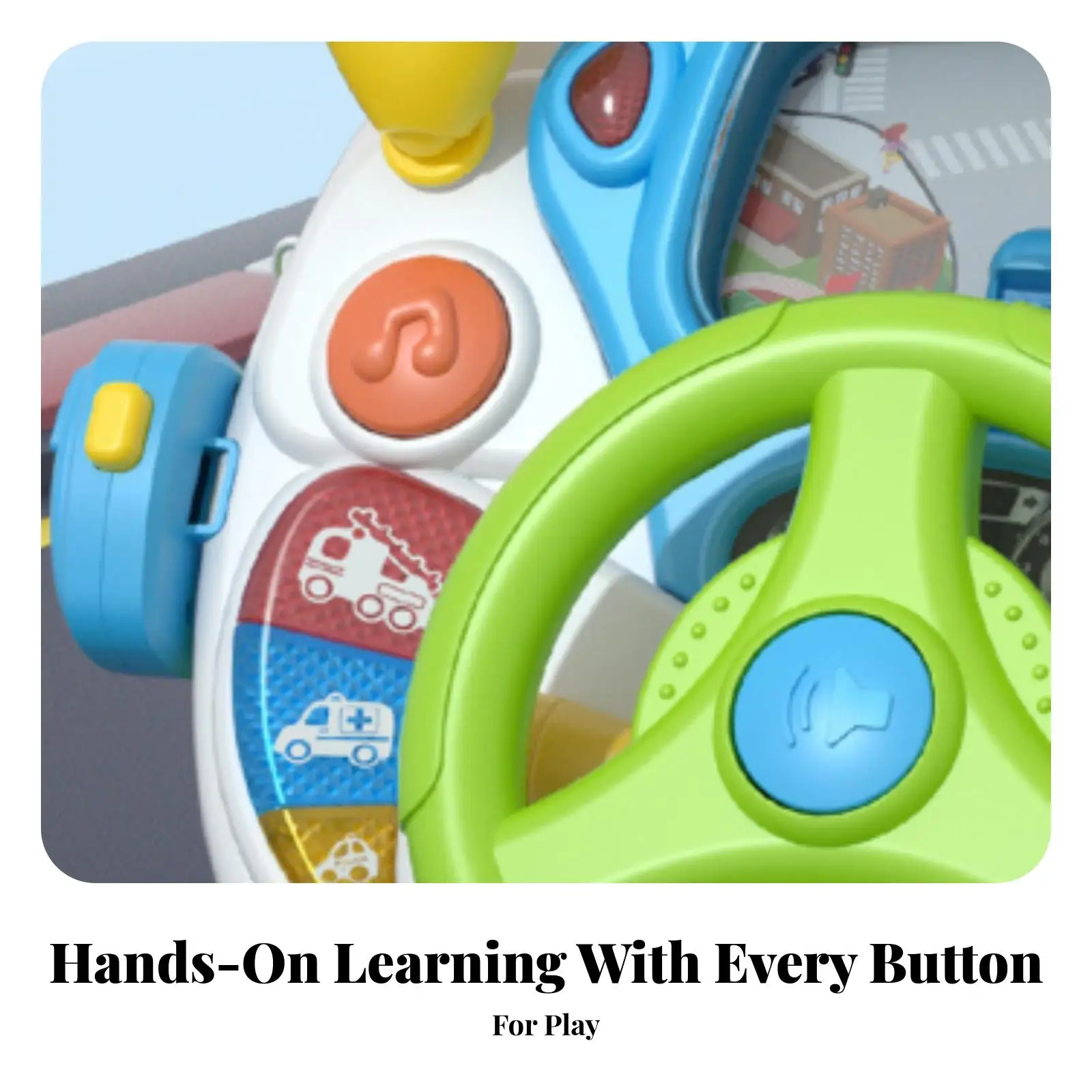 Kids Interactive Steering Wheel Toy with Dashboard Buttons and Mirrors for Toddler Fine Motor Skill Development