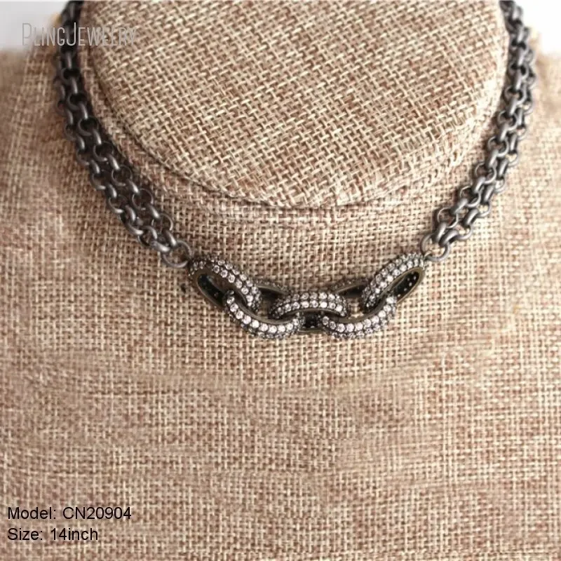 10pcs Micro CZ Pave Zircon Link Choker Gunblack Chain Necklace Women Y2k Accessories Stainless Steel Jewelry Collares