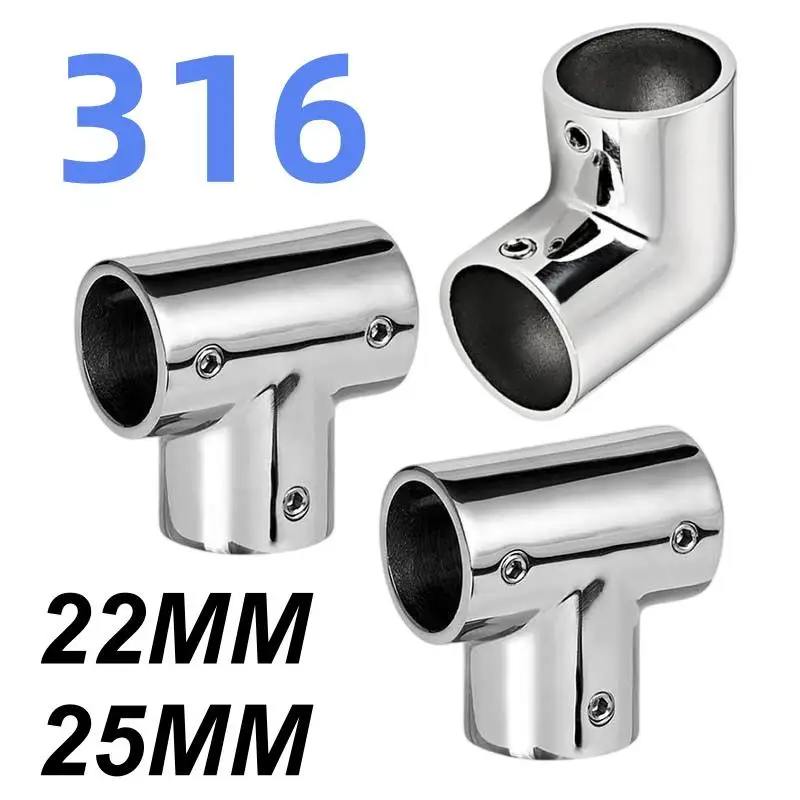 1Pcs No Rust Outdoor Awning Tube Fastener 22mm 25mm Marine 316 Stainless Steel Tube Pipe Connector Boat Accessories