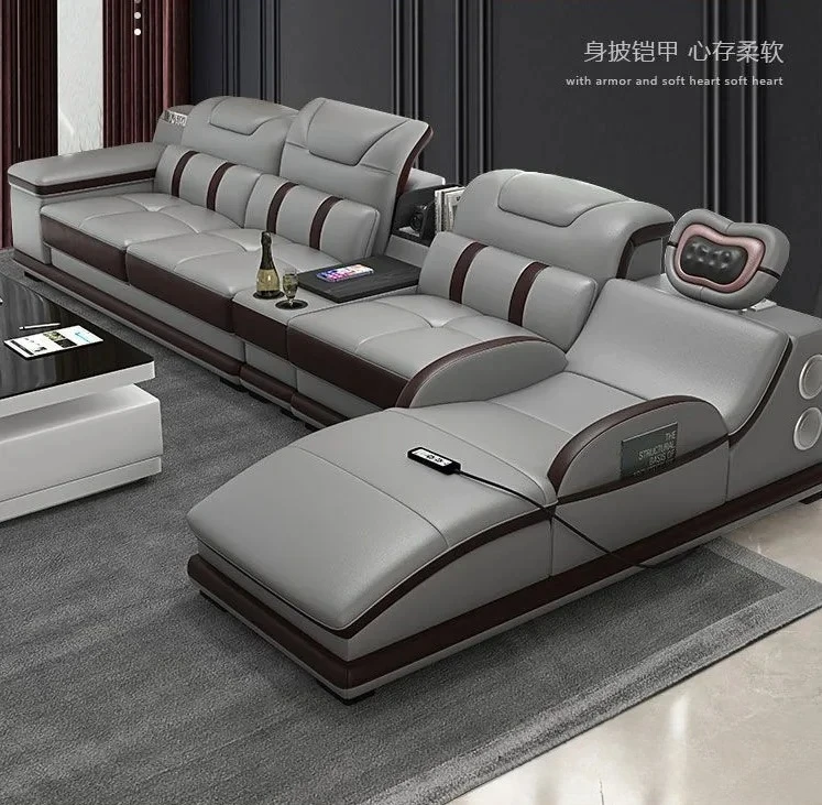 for| Italian Genuine Leather Sectional Sofa with Bluetooth, Speaker, Functional Headrest, Massage Chaise | Big Corner Couch