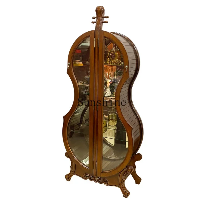 

American solid wood wine cabinet living room home cello high-end European storage display cabinet