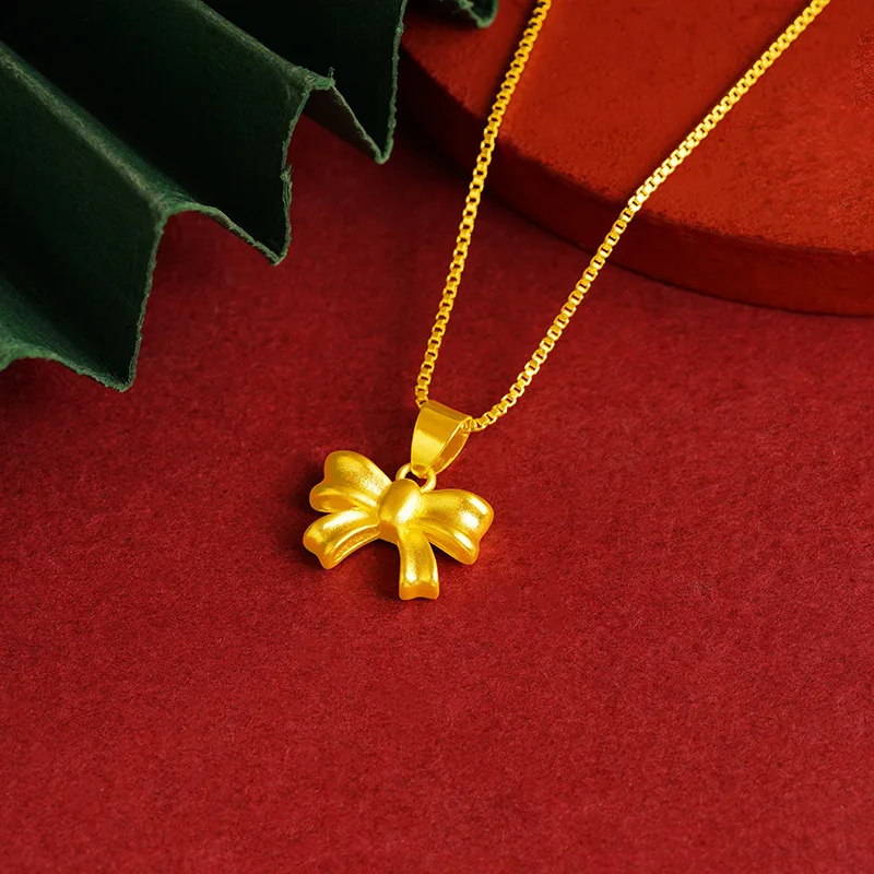 

Luxury 24K 9999 Pure Gold real gold Bow Pendant Women's Pendant Necklace