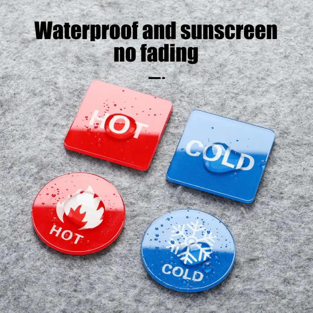 2 Pairs Acrylic Hot Cold Sign Waterproof Self-adhesive House Office Water Temperature Indication Sign Round Square Warning Sign