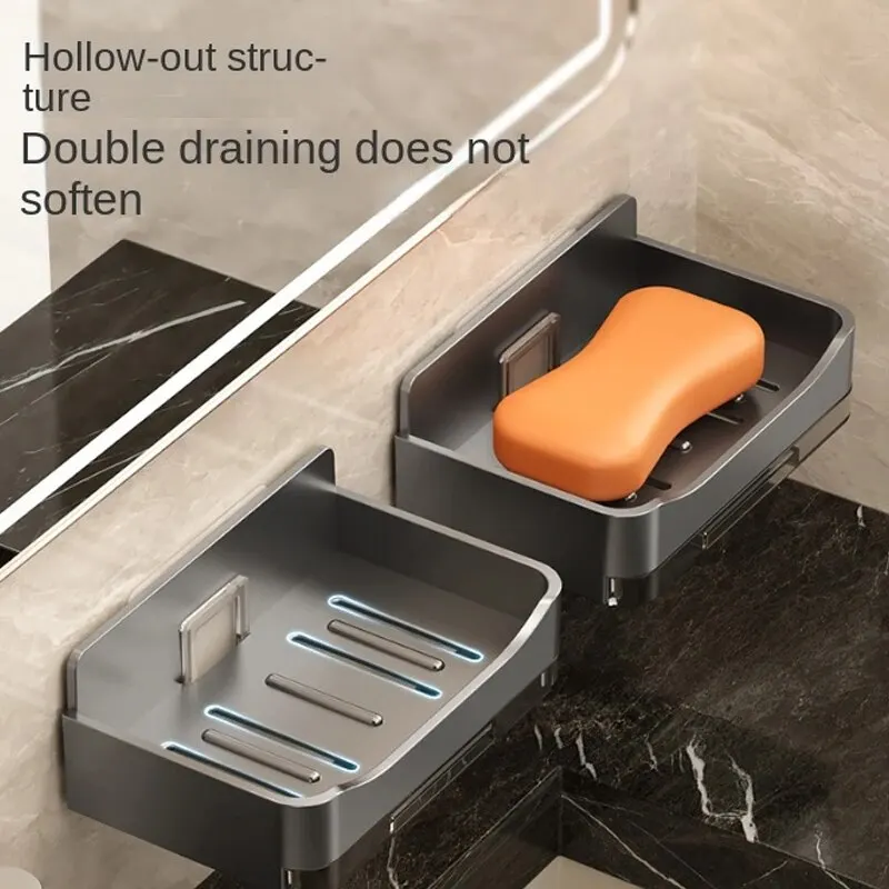 Wall-mounted Drain Soap Box Soap Holder Bathroom Wall Hanging Soap Box Perforation-free Bathroom Soap Box Storage Rack image 4