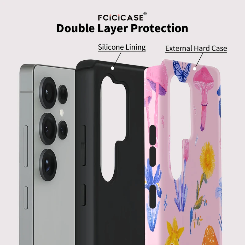 Fcicicase funda de teléfono con forma de seta y flor para Samsung A56 5G A16 A36 S24 S23 S25 Ultra S20 FE A26 funda acrílica mate de silicona