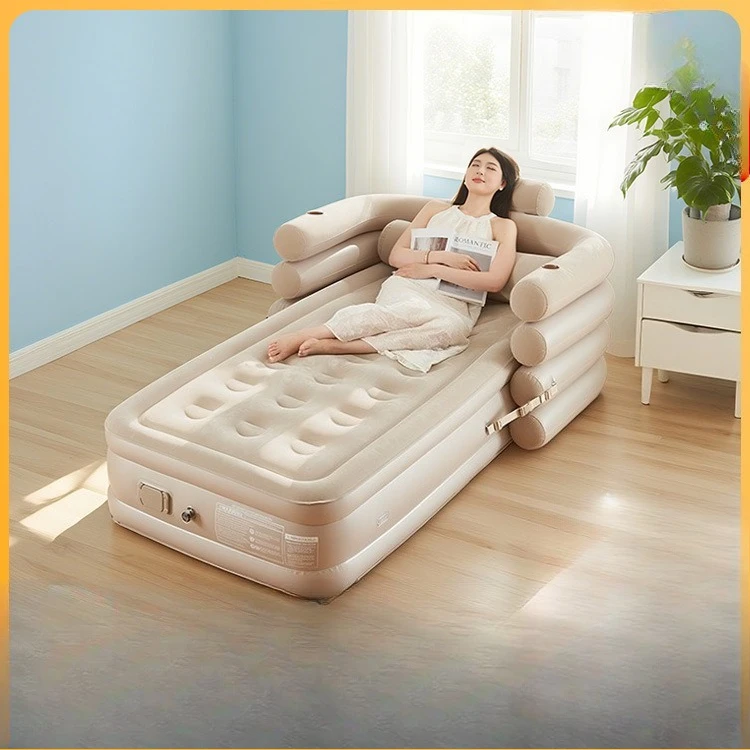 Lazy mattress, heightened backrest, automatic flocking inflatable cushion, household floor bed, anti-bedsore air mattress bed