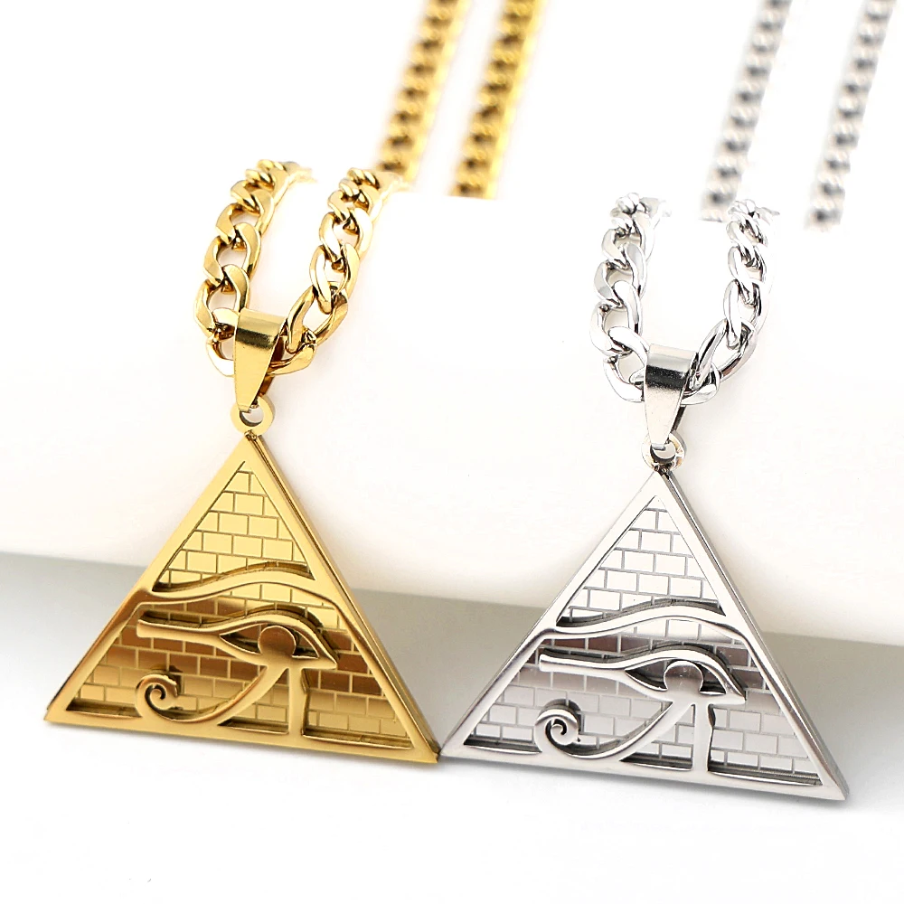 Egypt Pyramid Eye of Horus Pendant Necklace for Women Men Stainless Steel Gold Color Ancient Egyptian Amulet Gift Jewelry
