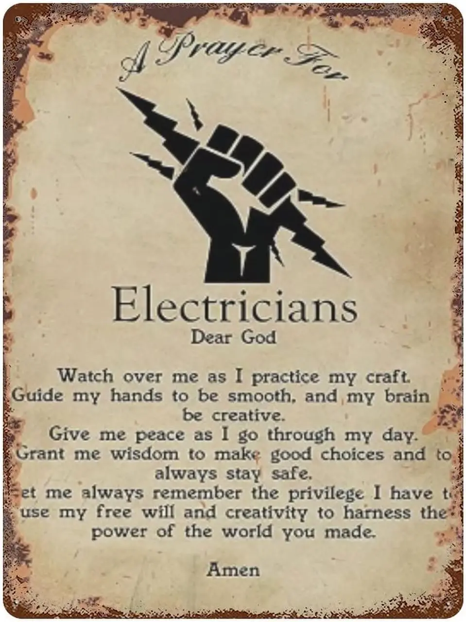 Retro Metal Tin Retro Sign A Prayer For Electrician Poster,Metal Home Decor Wall Art Decoration Garage Bar Restaurant Kitch sign