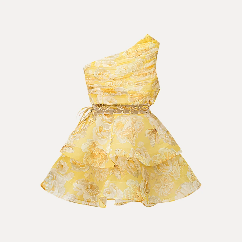 Faionable Blumendruck Slim Fit Single Oulder Dr Sexy Taillenausschnitt Design Sommer 2025, Damenbekleidung der Marke Z