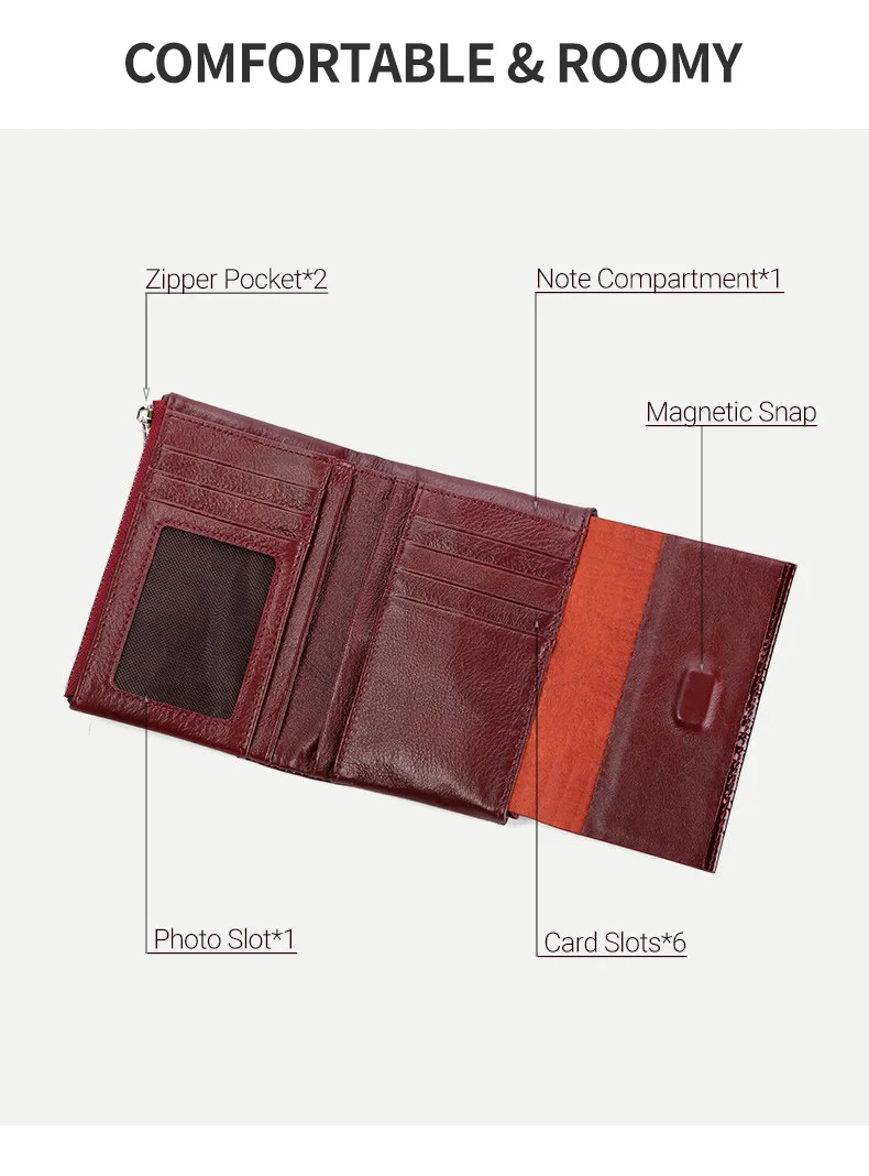 Damen-Lederbrieftasche mit RFID-Schutz, mehrere Kartenfächer, kurze Magnetverschluss-Geldbörse aus Rindsleder, kleine Retro-Geldbörse für Bargeld und Münzen, Damen-Geldklammer – Detail 15