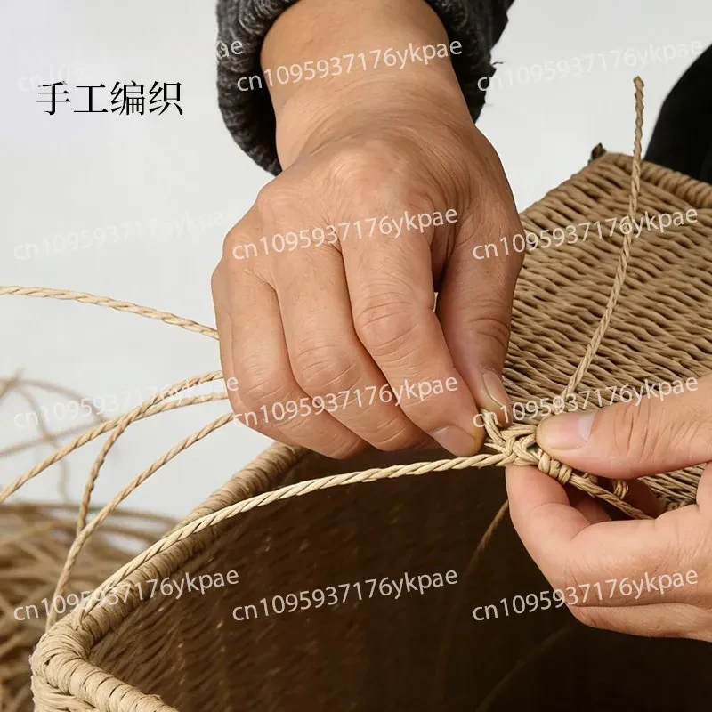 Handmade Paper Rope Woven Dirty Laundry Basket with Lid Handle, Dust-proof, Removable Inner Lining, Heightened Folding