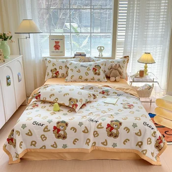 Cartoon bear summer air conditioning quilt letter print home bedroom living room blanket hotel travel cartoon star bedding Cartoon bear summer air conditioning quilt letter print home bedroom living room blanket hotel travel cartoon star bedding