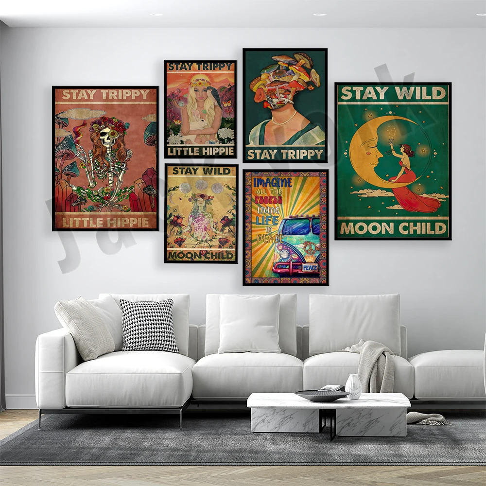Keep Wild Moon Kids Poster, Camper Van, Psychedelic Mushrooms, Yoga Wall Art, Psychedelic Poster, Hippie, Hippie Girl Poster