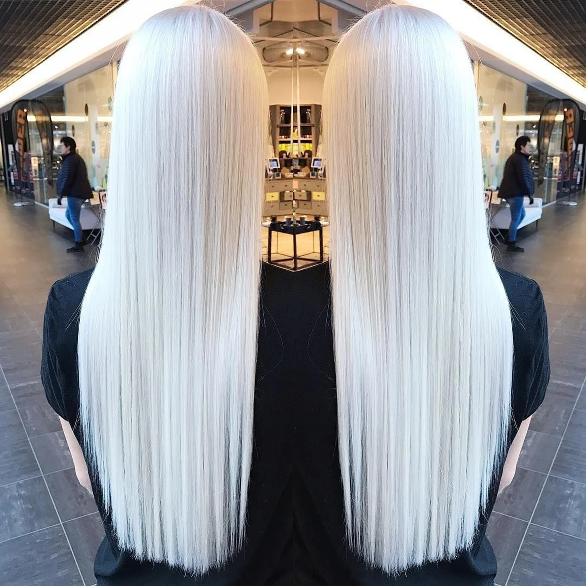 라이트 블론드 가발 28인치 가발 긴 직모 합성 가발 코스프레용 고온 섬유 달빛 흰색 - 3
