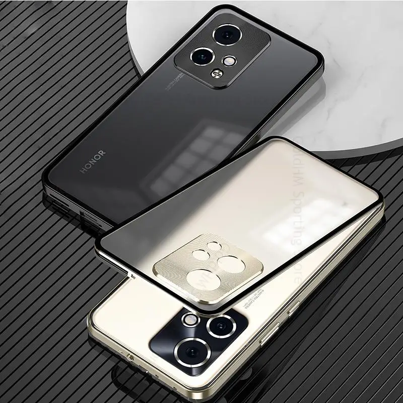 Tempered Glass Phone Matte Case For Honor 90 GT 100 Pro Aluminium Alloy Bumper Lock Magnetic Cover For Honor 100 80 90 Pro 80SE