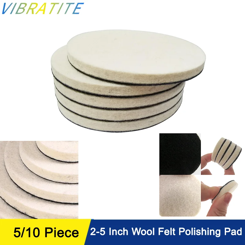

2-5-дюймовые шерстяные войлочные полировальные подушечки, 5/10 шт., шерстяные полировальные круги, полировальные подушечки, флокирующие крючки и петли сзади для случайного орбиталя