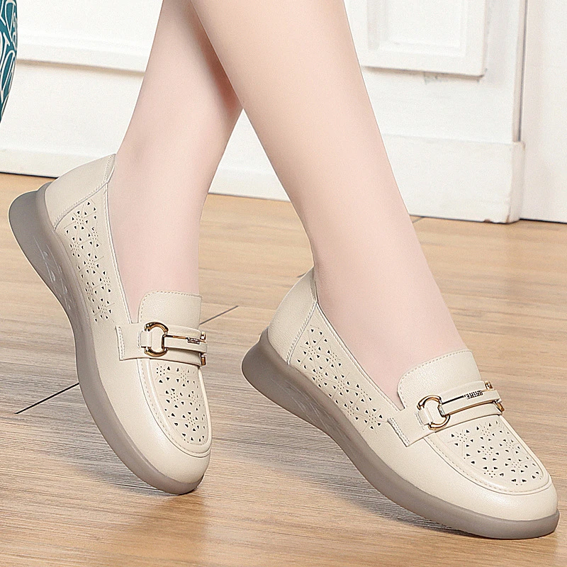 Comfortable Tiring For Middle-Aged And Elderly People In Summer Single Shoes Soft Sole Non-Slip Hollow Breathable Versatile