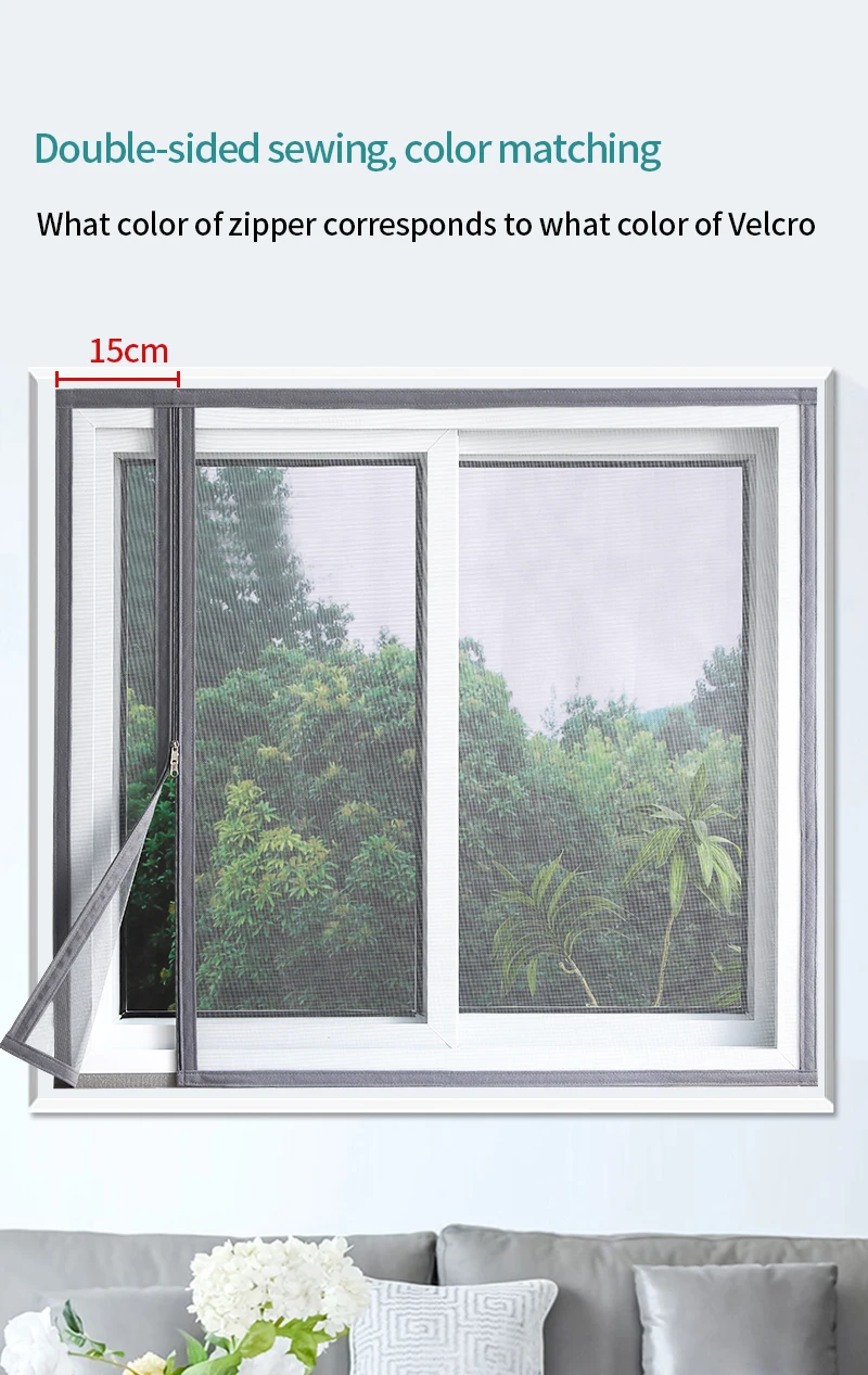 Maßanfertigung, Haushalt, selbstklebendes Reißverschluss-Moskitonetz, Moskitonetz für Fenster, Sommer, Netz, Gaze, Moskitonetz, waschbar – Detail 3