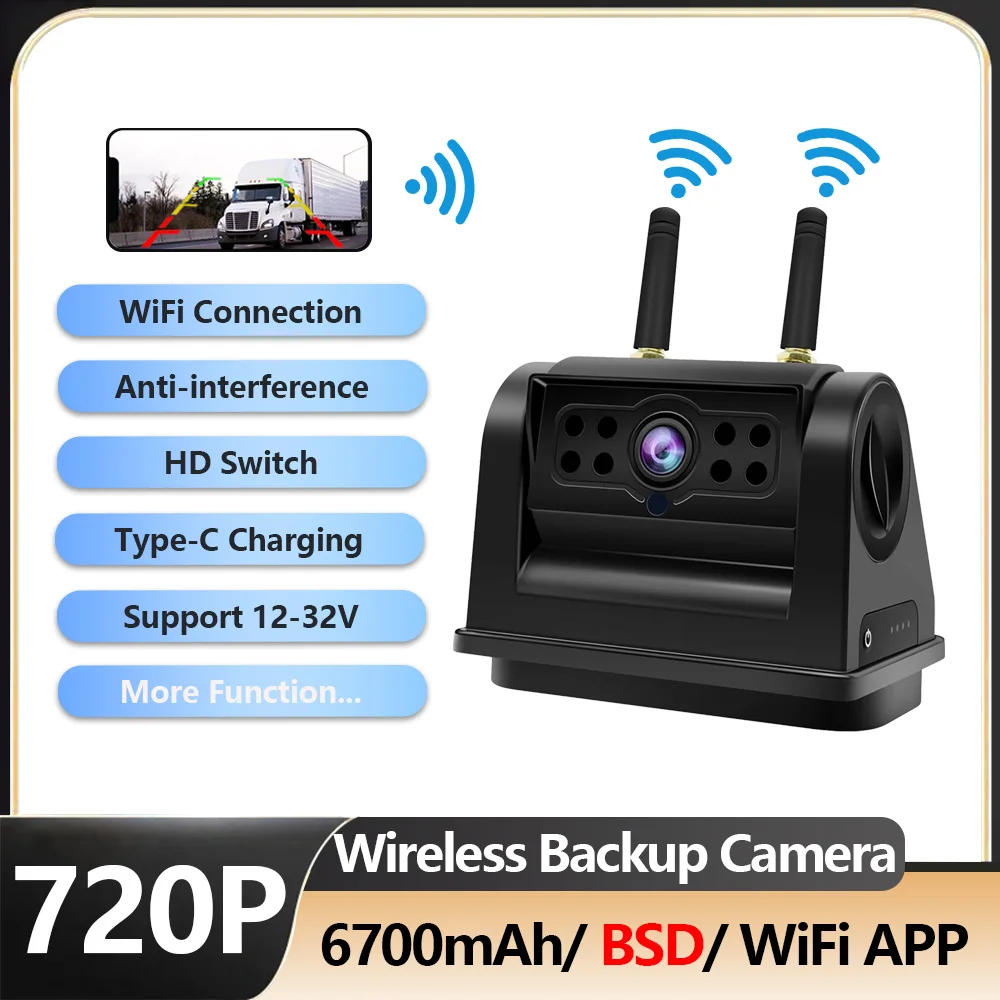 HD Wireless WIFI Magnetic Backup Camera Rechargeable 6700mAh Battery with Magnetic Base Reversing Camera For Truck Trailer RV