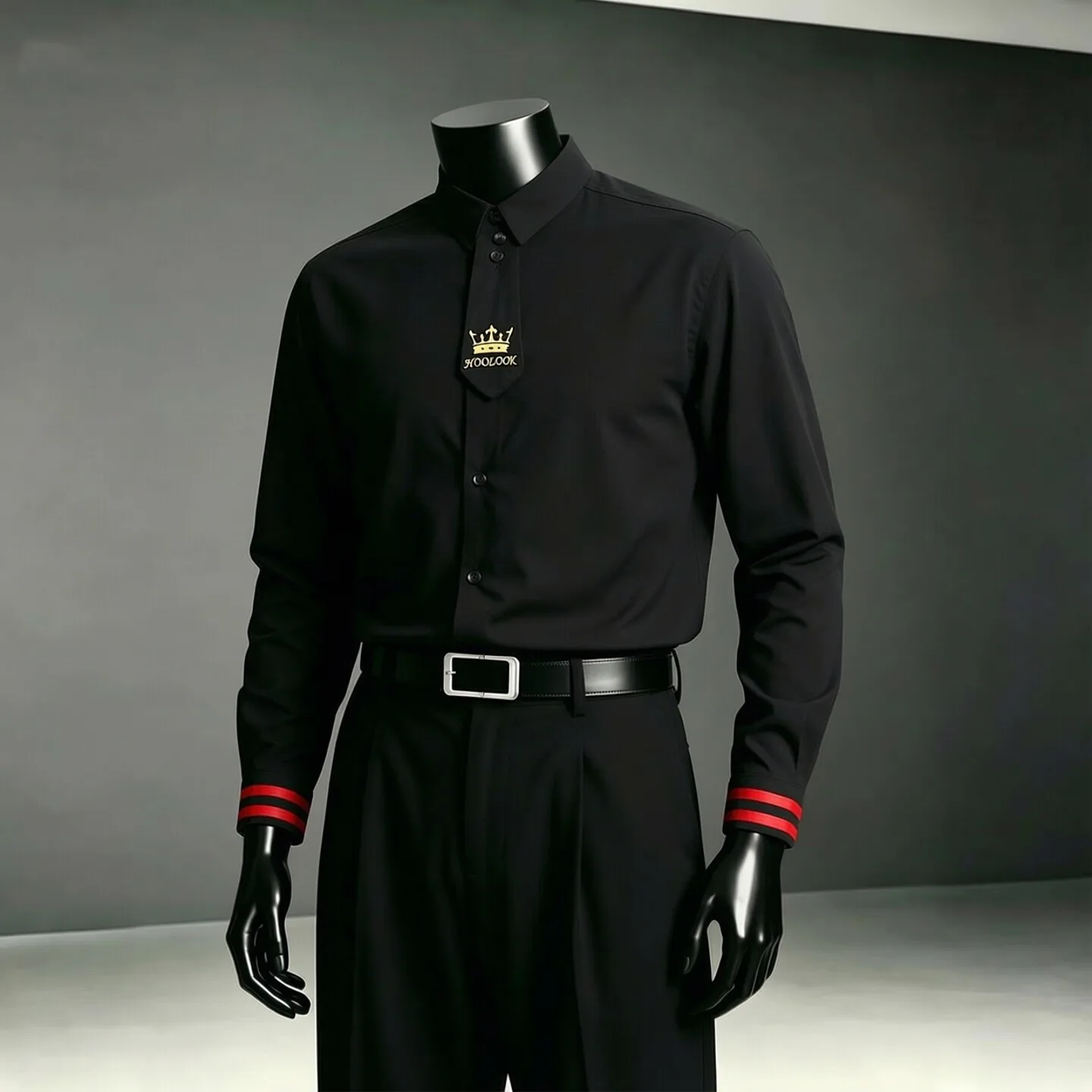 High-quality Embroidered Tie Solid Color Long-sleeved Shirt for Men and Women KTV Nightclubs Barber Shops Workwear Uniform Shirt
