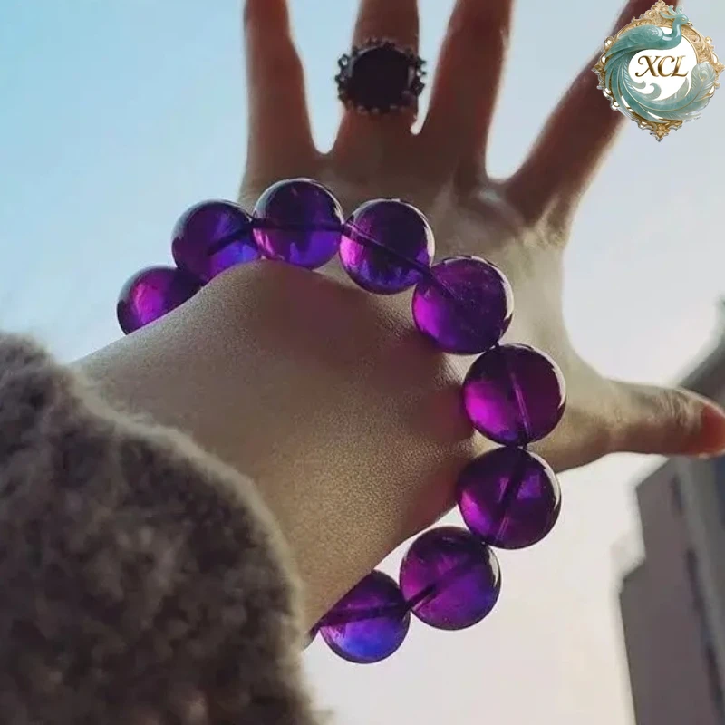 

Подлинный браслет из уругвайского аметиста коллекционного класса 9А, мужской и женский, с фиолетовыми кристаллами