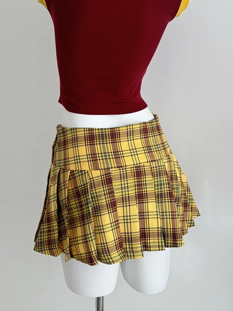 2024 New Checkered Skirt for Women's Summer New Irregular Pleated Half skirt  A-line Denim Skirt Vintage Aesthetic Y2k Skirt