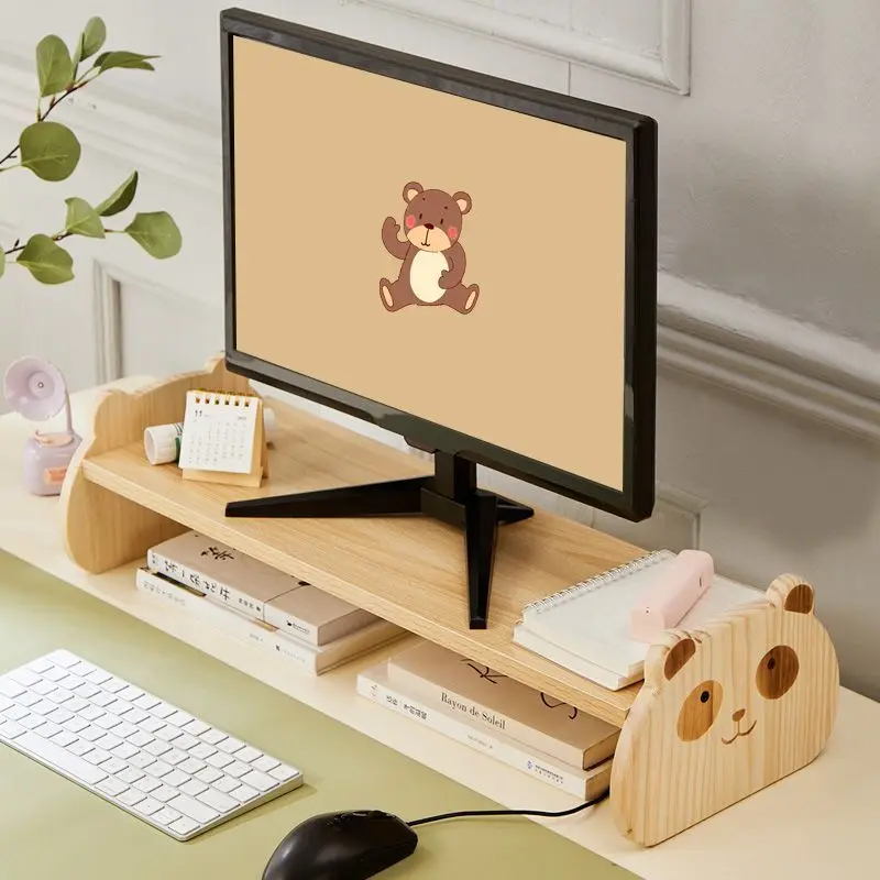 Computer-Monitorständer-Riser, einfacher und niedlicher Mädchenschlafsaal, niedlicher Bär, Desktop-Monitorhalter, Bücherregal aus Holz
