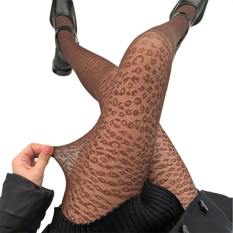 L5YC Women Sexy Fishnet Mesh Tights Stockings Harajuku Hollow-Out Vintage Animal Patterned Jacquard See-Through Pantyhose