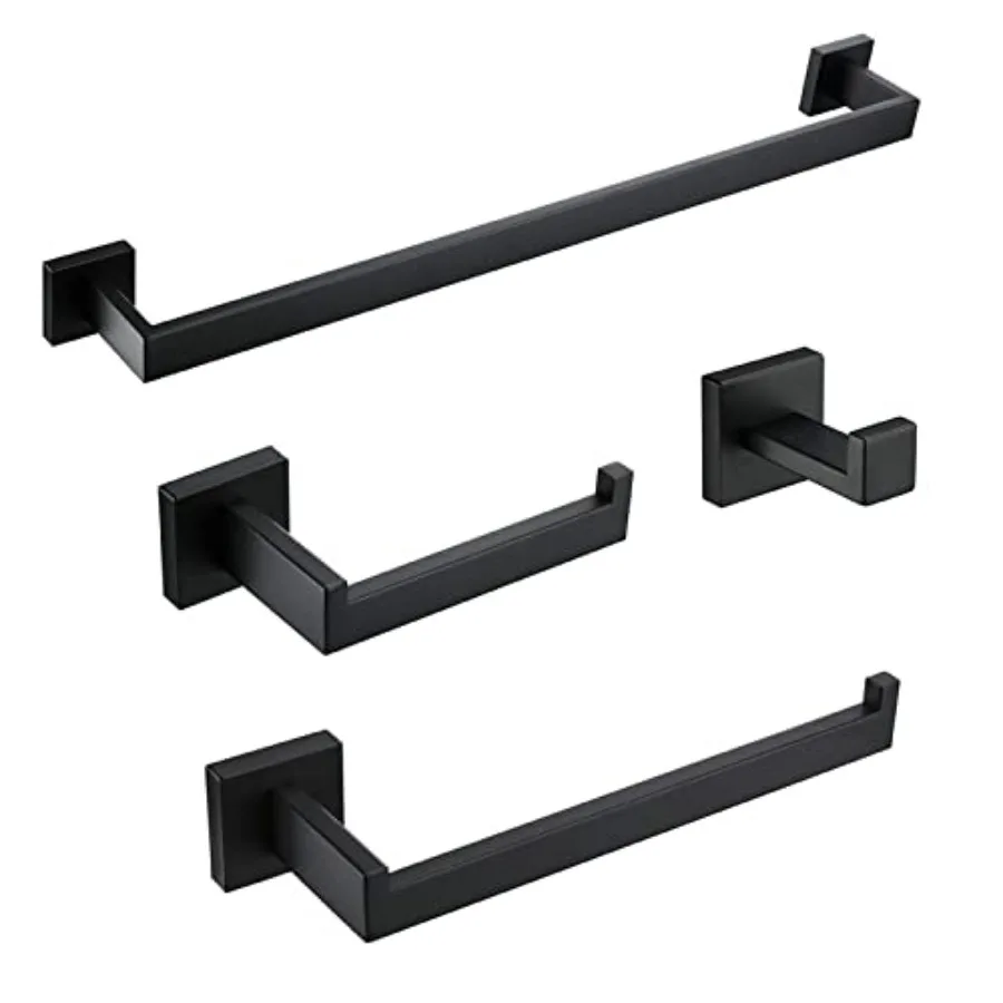 

Bathroom Accessories Set 4 Pieces Bathroom Towel Holder Set Stainless Steel Black Towel Bar Towel Racks for Bathroom Wall Mount