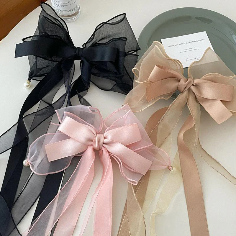 

Korean Lace Bow Hair Clip Trend Long Ribbon Hairpins Barrettes Headband for Women Girl Hair Accessories Wedding Headdress Gifts