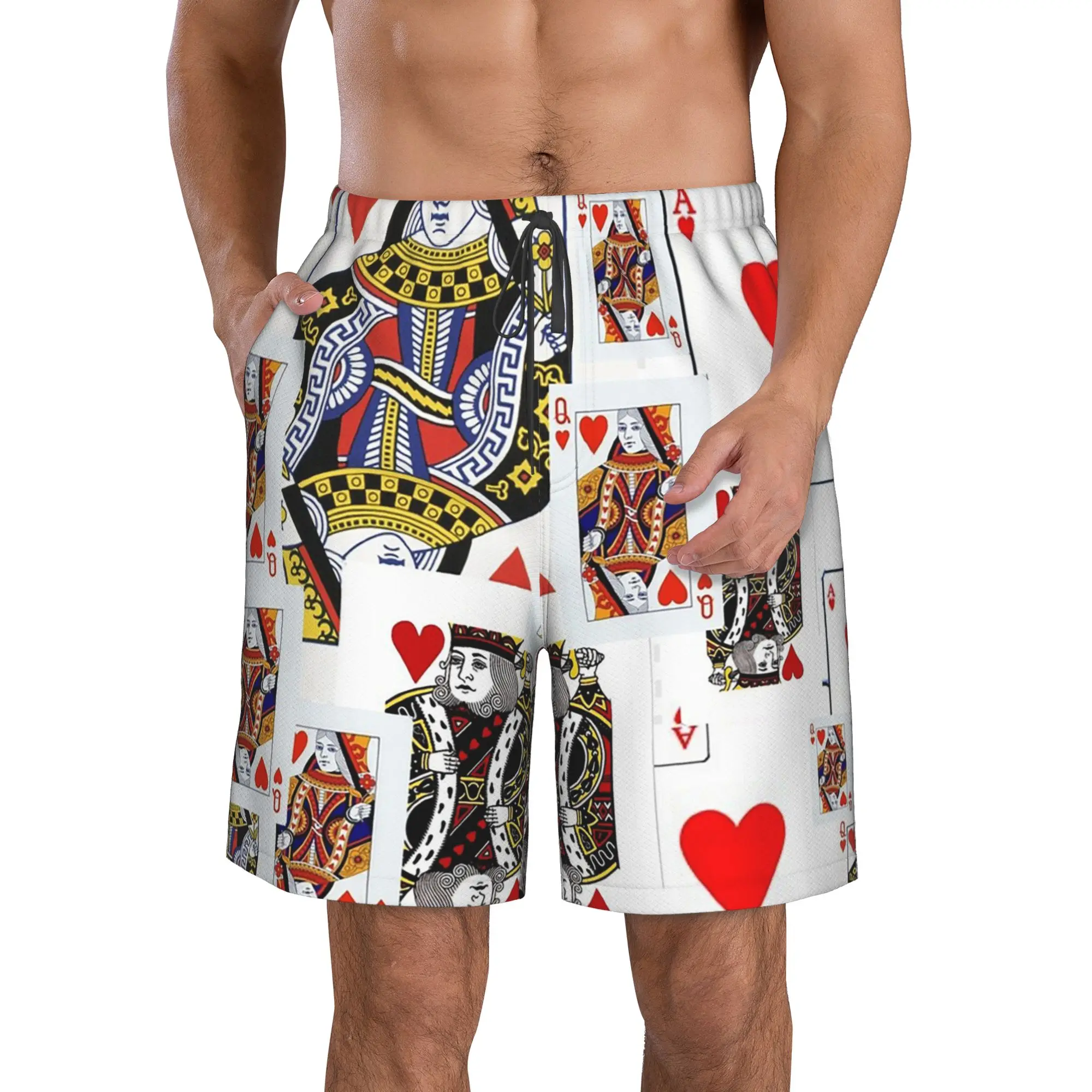 Vintage Poker Playing Cards Pattern Trunks Beach Board Shorts Casual Quick Dry Swim Summer Men Pants