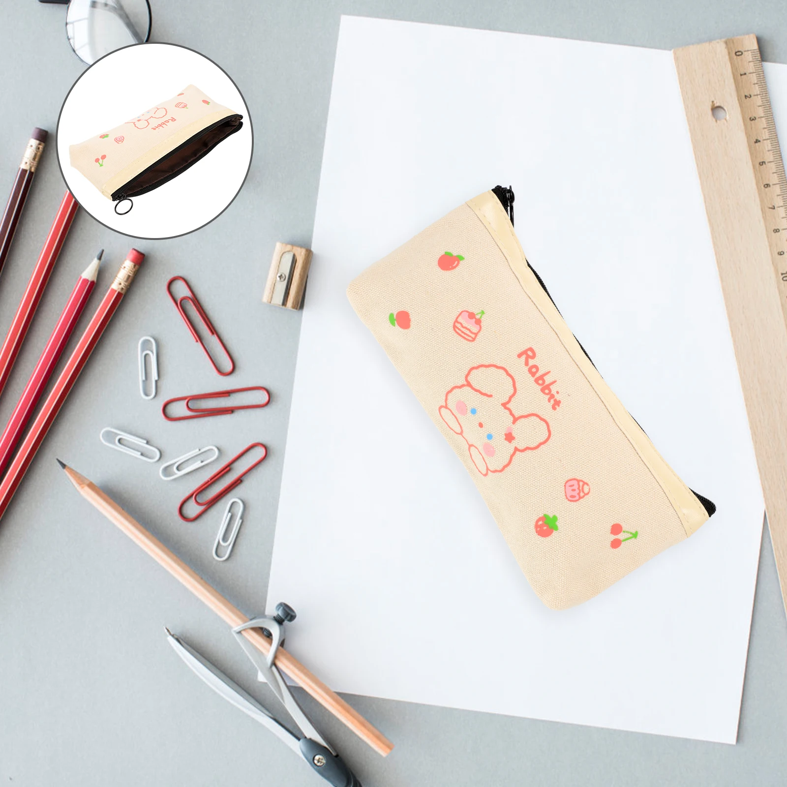 

Pencil Case Bag Creative Container Portable Pouch Handheld Rabbit Pattern Storage Canvas School