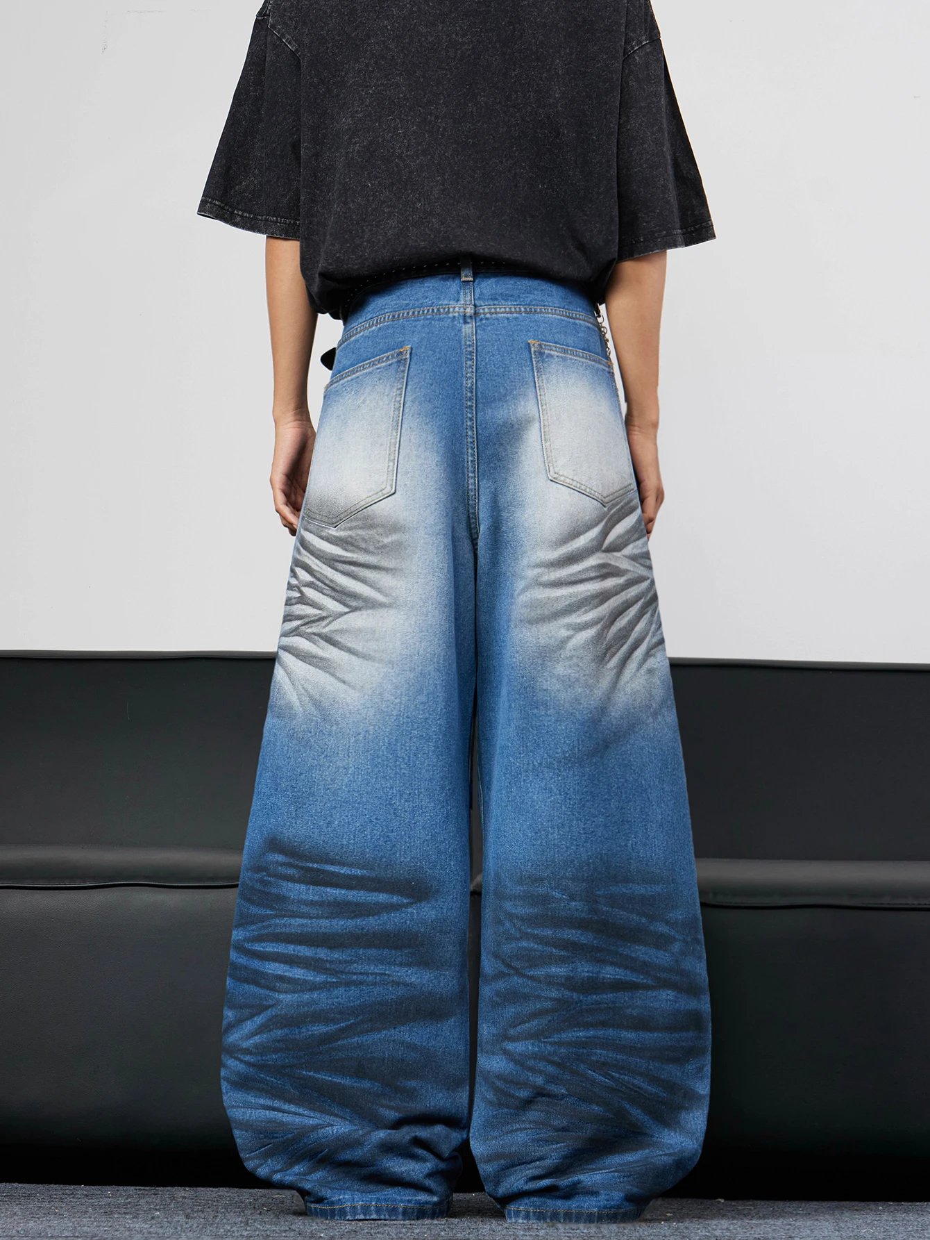 Men's Baggy Distressed Wide-Leg Jeans, Versatile And Stylish Men's Pleated And Faded Trousers, Fashionable Loose Wide-Leg Pants