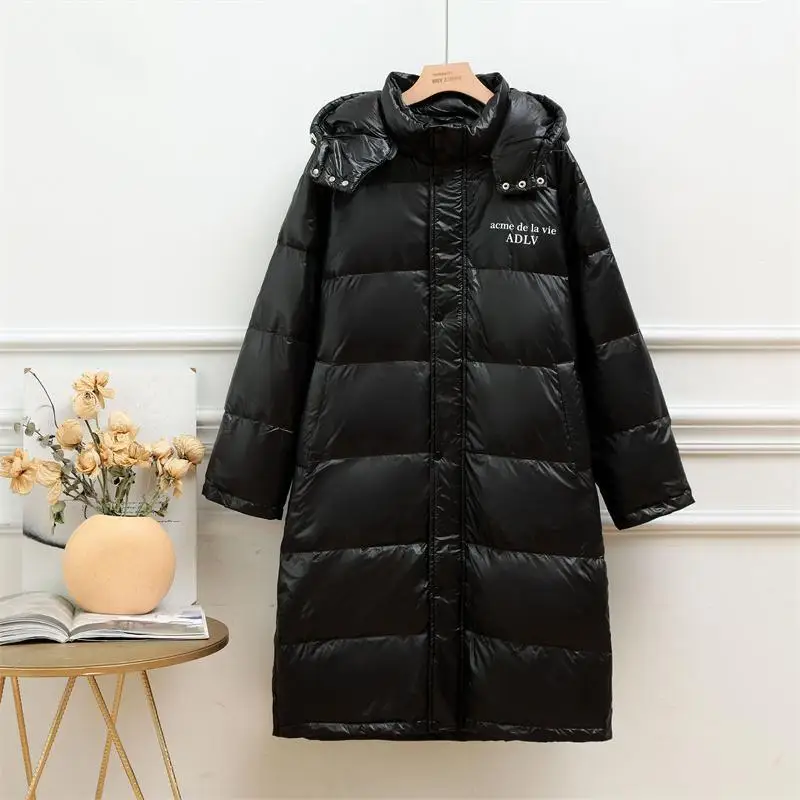 

Women's Hooded down Jaet White Du Feather Mid-Length Warmth Outerwear Coat Korean Sle Loose Fit Winter Clothing