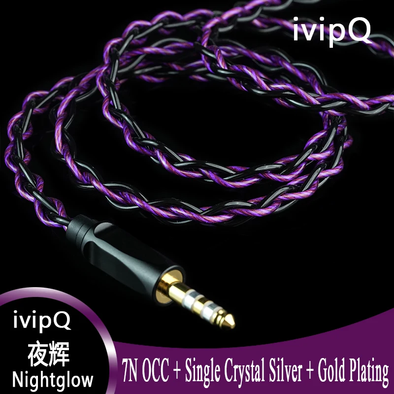 ivipQ-Nightglow 7N OCC+단결정 실버+금도금 이어폰 업그레이드 케이블, 4.4mm MMCX/0.78mm 2핀 오디오 케이블 장착