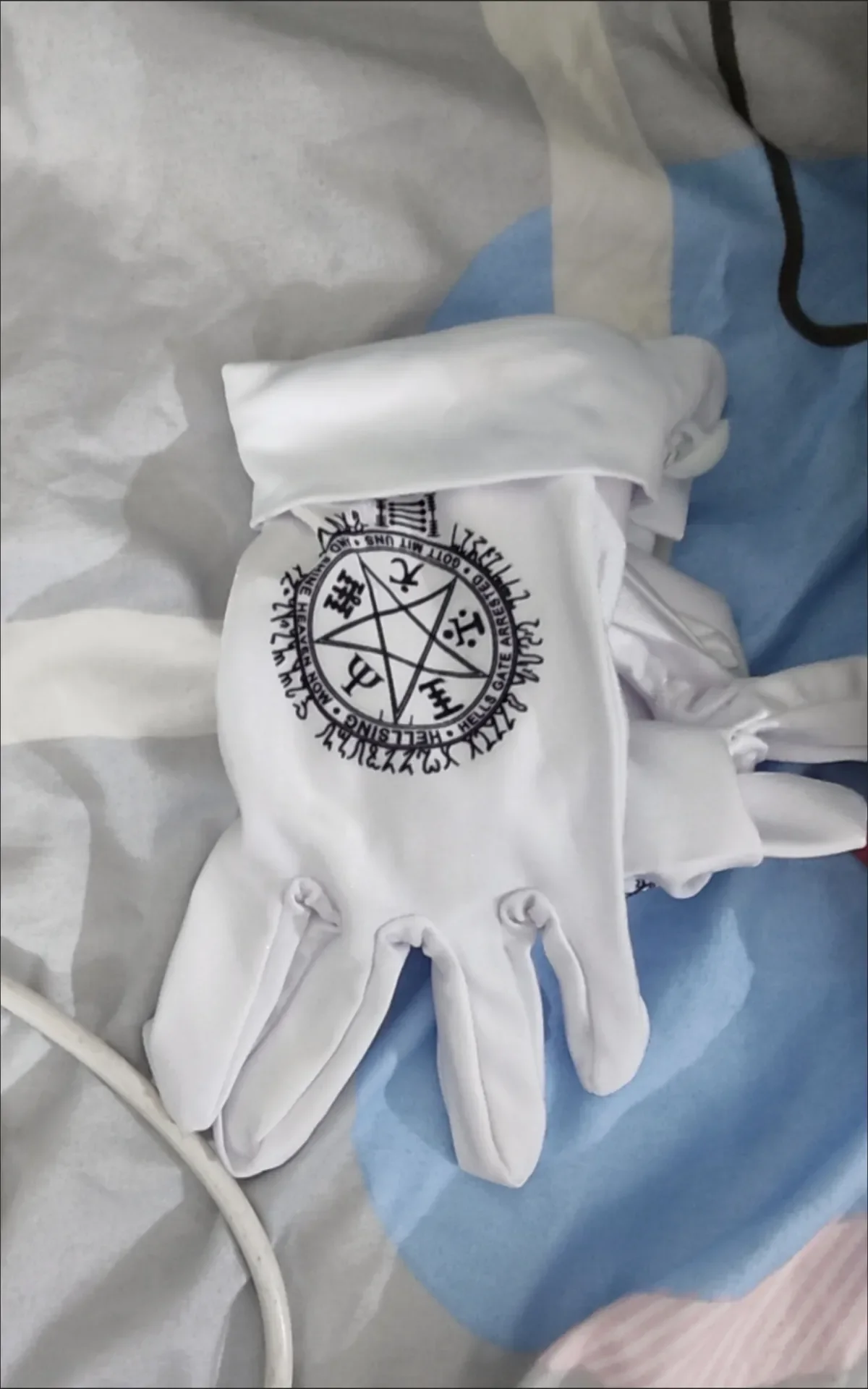 Anime Hellsing Alucard's White Pentagram Magic Circle HD Printing Gloves Halloween Christmas Cosplay Accessories