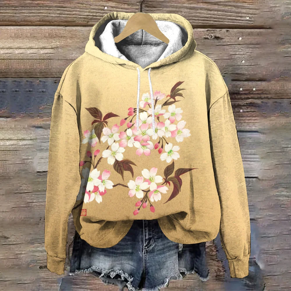 Flower Women's Hoodie Fashion Designer Pattern Traditional Chinese Painting Women's Sweatshirts Autumn Loose Tops Y2K Clothes