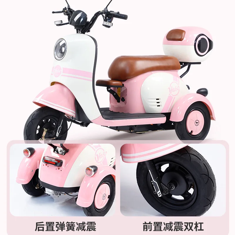 New electric tricycle with shed leisure household battery car parent-child help the elderly scooter