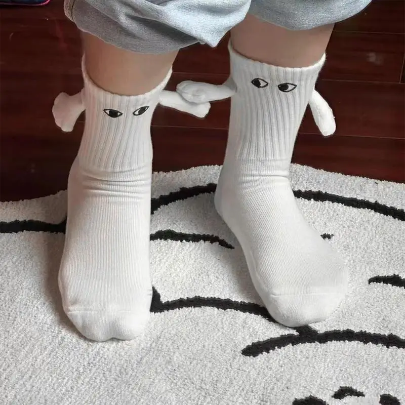 Cute Couple Socks Magnetic 3D Holding Hand Doll Socks Summer Men Women Mid-tube Socks Short Medium Tube Sports Socks Funny Gift