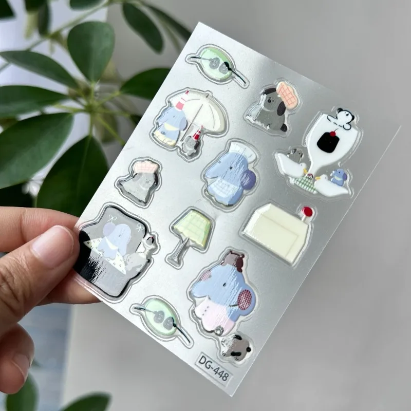 1 Sheet Cute Elephant Cartoon Jelly Sticker Decoration 3D Epoxy Resin Transparent Decals INS for DIY Phone Cases Laptop Tablet