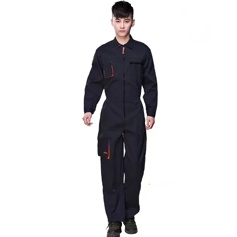 Men Work Jumpsuit Black Overalls Long Sleeve Coverall Multi Pocket Painting Auto Repair Mechanics Construction Workshop Uniform