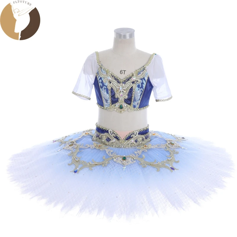 

FLTOTURE New Arrival Professional Two-piece Dark Blue Costume Ballet Competition Le Corsaire Pancake Pleated Tutu Skirt YW-019