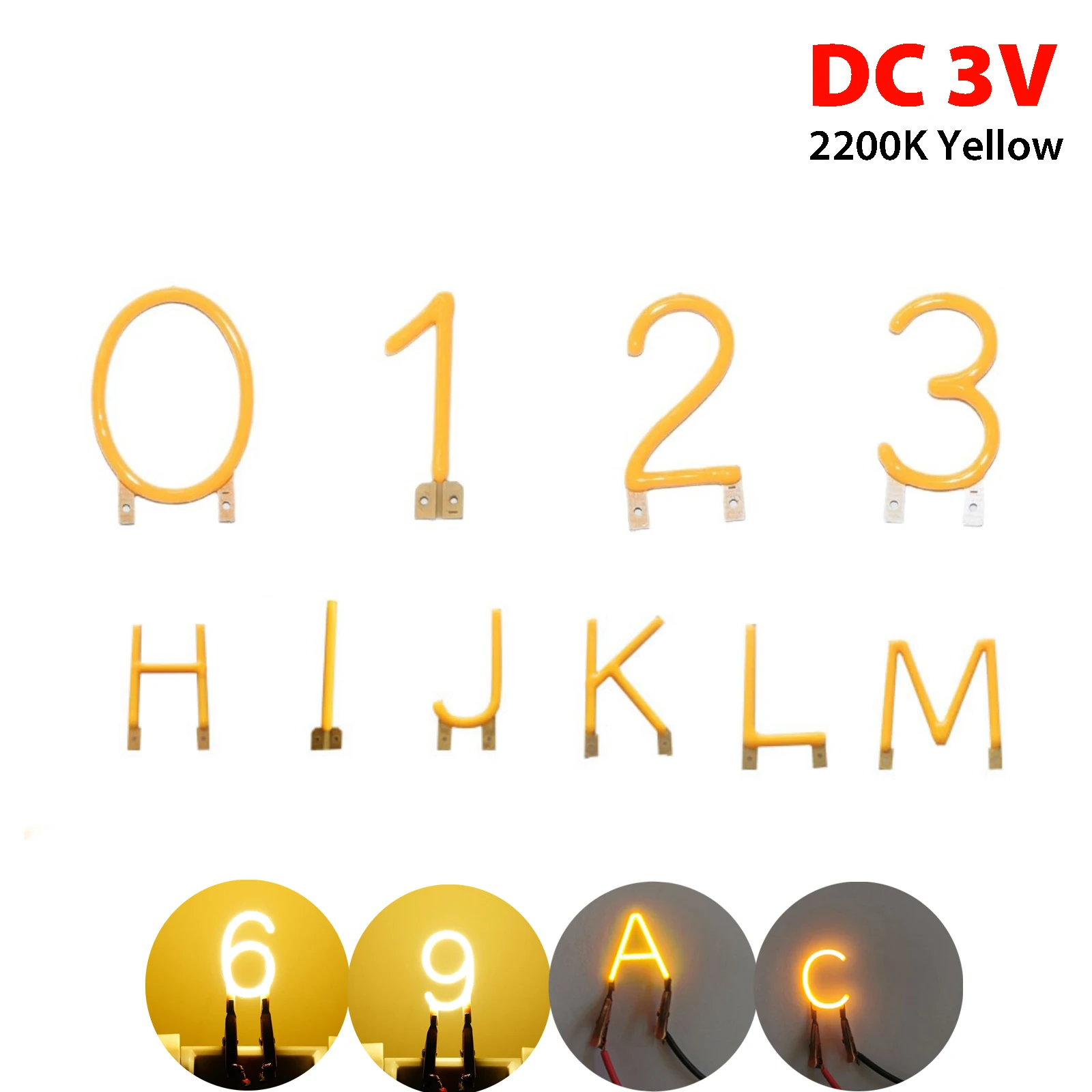 DC3V Buchstaben-Filament COB LED Filament Zahlenmuster Edison-Beleuchtung 2200K Gelbe Dioden für Partydekorationen Lichtzubehör