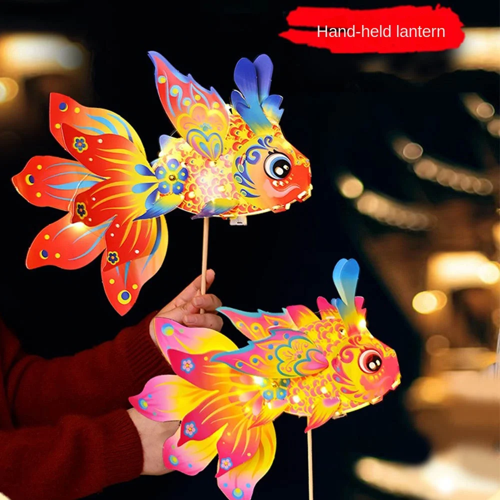 Fischförmige Mid-Autumn Festival Fischlaterne Handgefertigte Glücksbringer-Handlaterne mit LED-Licht – Detail 6